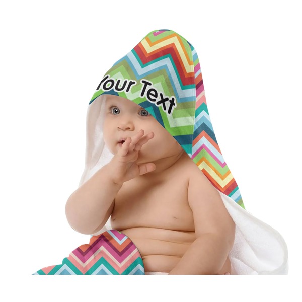 Retro Chevron Monogram Baby Hooded Towel on Child