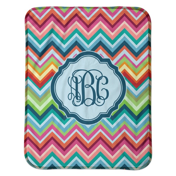 Retro Chevron Monogram Baby Sherpa Blanket - Flat