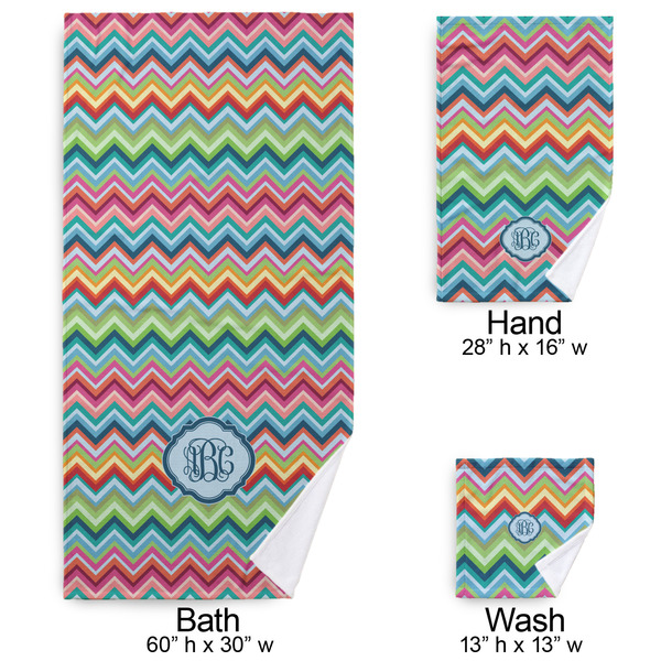 Retro Chevron Monogram Bath Towel Sets - 3-piece - Approval