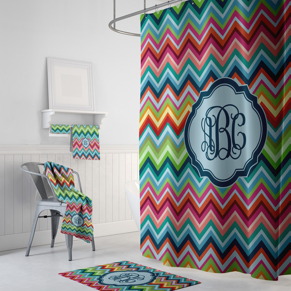 Retro Chevron Monogram Bath Towel Sets - 3-piece - In Context