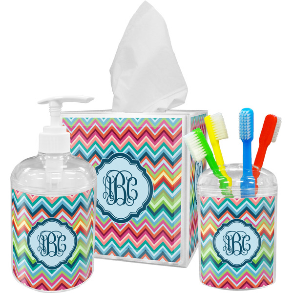 Custom Retro Chevron Monogram Acrylic Bathroom Accessories Set
