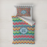 Retro Chevron Monogram Duvet Cover Set - Twin XL (Personalized)