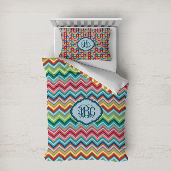 Custom Retro Chevron Monogram Duvet Cover Set - Twin XL (Personalized)