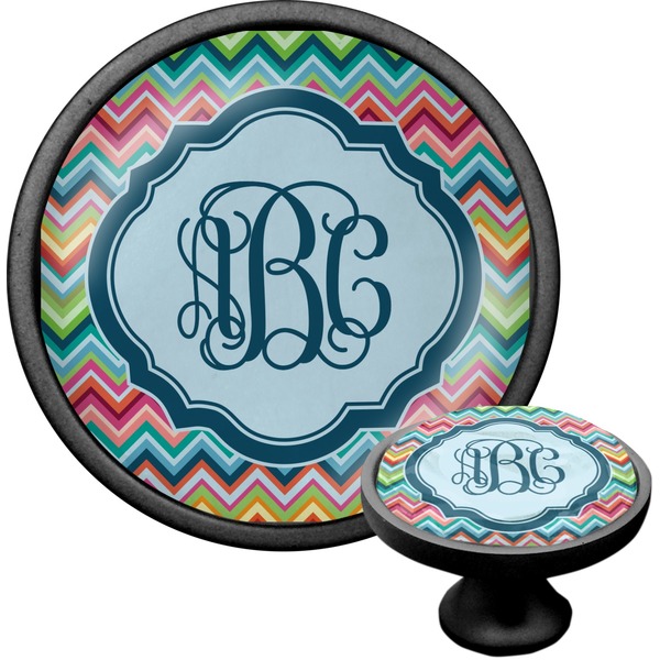 Custom Retro Chevron Monogram Cabinet Knob (Black) (Personalized)