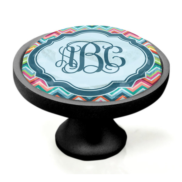 Retro Chevron Monogram Black Custom Cabinet Knob (Side)