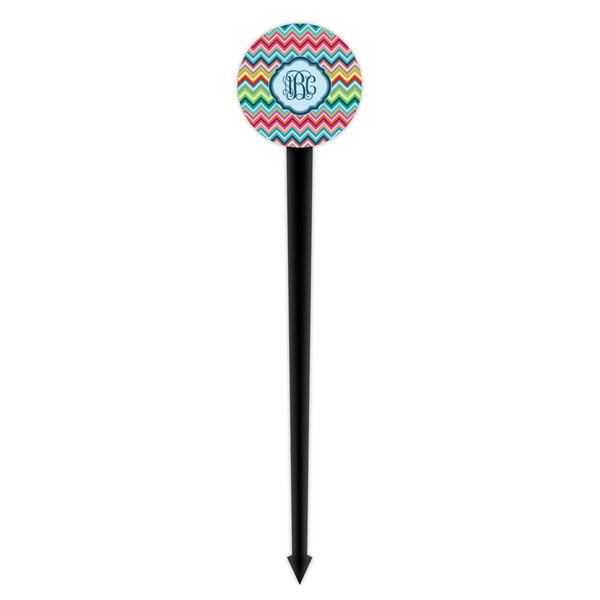 Retro Chevron Monogram Black Plastic 4" Food Pick - Round - Single Pick