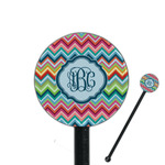 Retro Chevron Monogram 5.5" Round Plastic Stir Sticks - Black - Single Sided