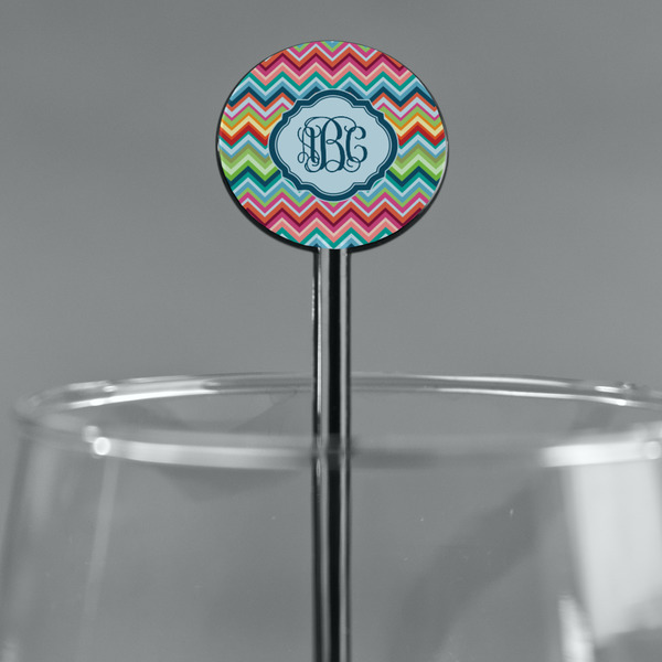 Retro Chevron Monogram Black Plastic 5.5" Stir Stick - Round - Main