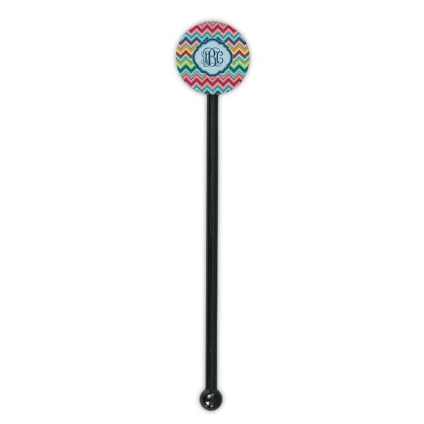 Retro Chevron Monogram Black Plastic 5.5" Stir Stick - Round - Single Stick