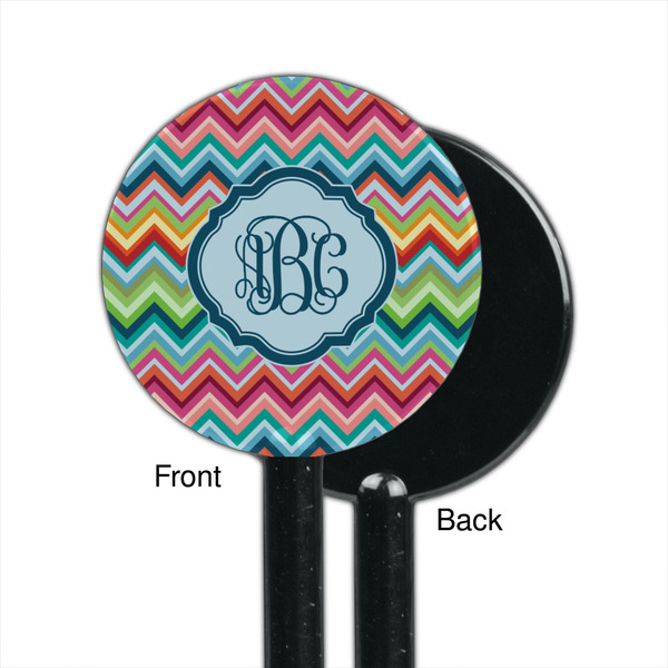 Retro Chevron Monogram Black Plastic 5.5" Stir Stick - Single Sided - Round - Front & Back
