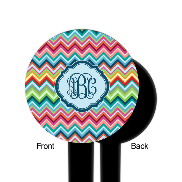 Retro Chevron Monogram Black Plastic 6" Food Pick - Round - Single Sided - Front & Back