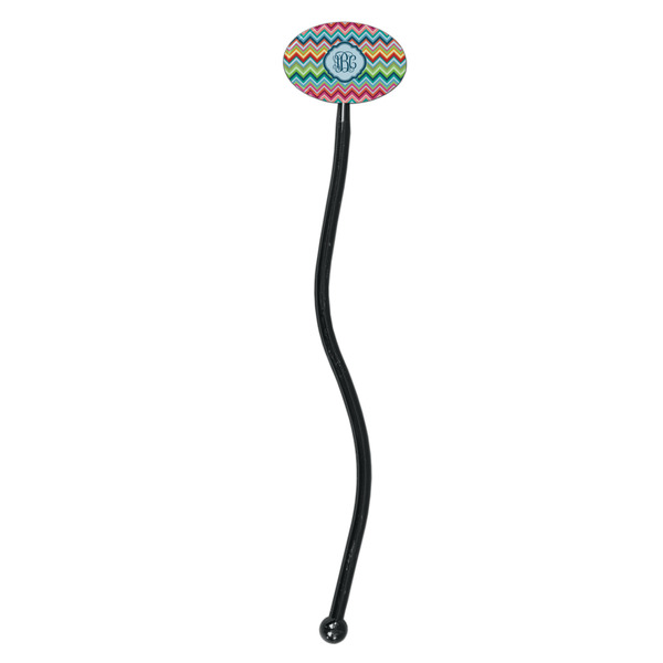 Retro Chevron Monogram Black Plastic 7" Stir Stick - Oval - Single Stick