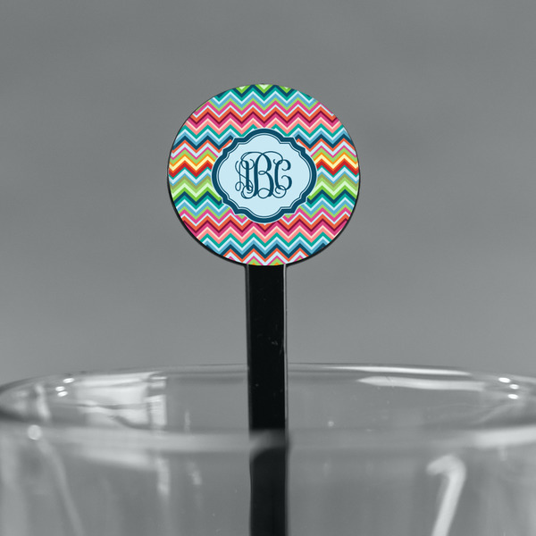 Retro Chevron Monogram Black Plastic 7" Stir Stick - Round - Main