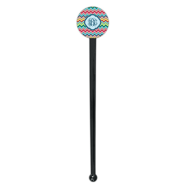 Retro Chevron Monogram Black Plastic 7" Stir Stick - Round - Single Stick