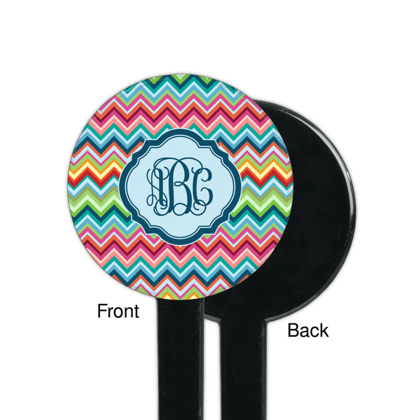 Retro Chevron Monogram Black Plastic 7" Stir Stick - Single Sided - Round - Front & Back