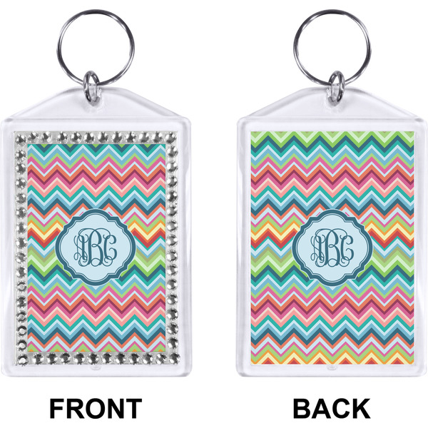 Retro Chevron Monogram Bling Keychain (Front + Back)