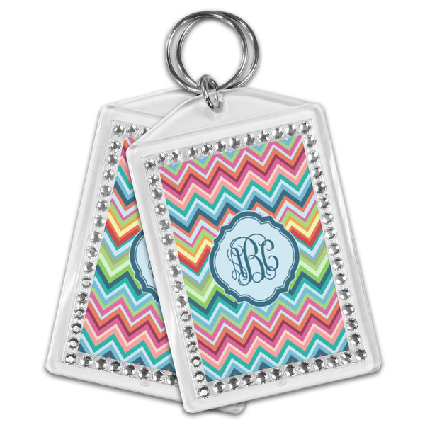 Retro Chevron Monogram Bling Keychain - MAIN