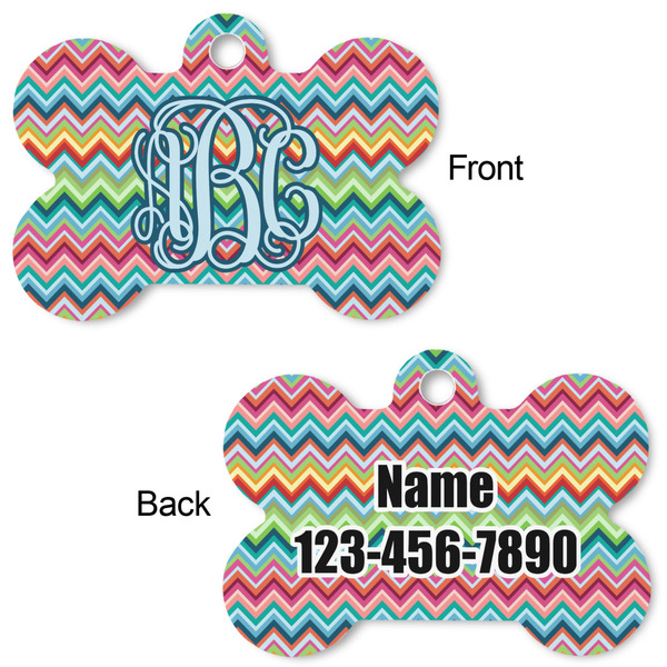 Retro Chevron Monogram Bone Shaped Dog ID Tag - Large - Approval