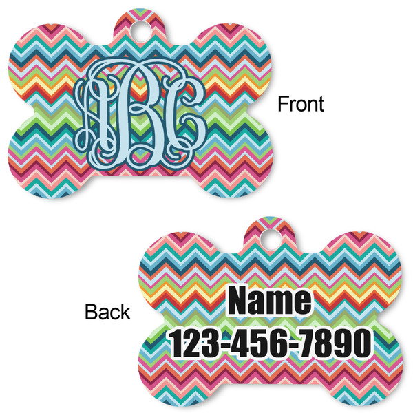 Retro Chevron Monogram Bone Shaped Dog Tag - Front & Back