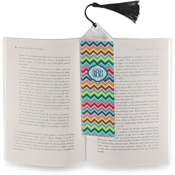 Retro Chevron Monogram Bookmark with tassel - In book