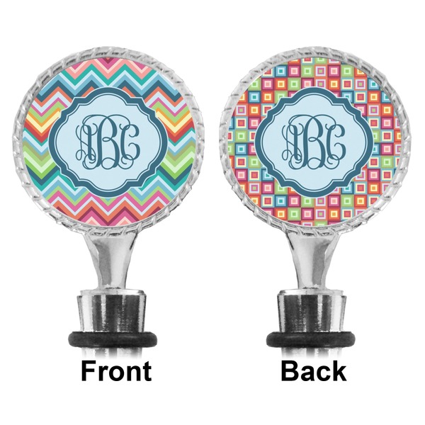 Retro Chevron Monogram Bottle Stopper - Front and Back
