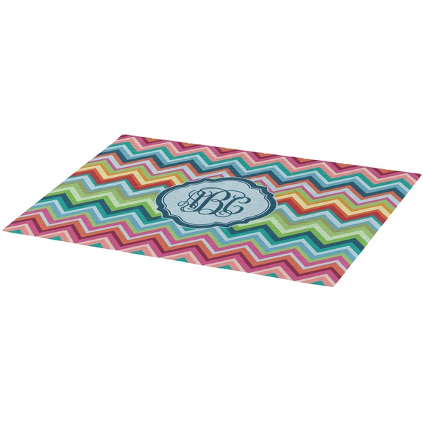 Retro Chevron Monogram Burlap Placemat (Angle View)