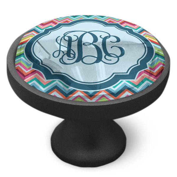 Retro Chevron Monogram Cabinet Knob - Black - Side