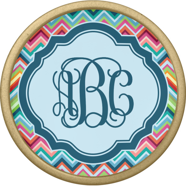 Retro Chevron Monogram Cabinet Knob - Gold - Front