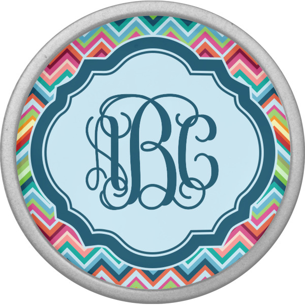 Retro Chevron Monogram Cabinet Knob - Nickel - Front