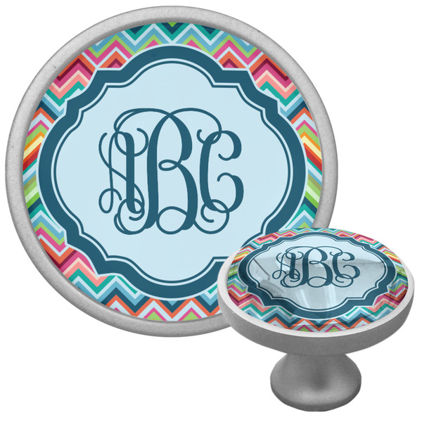Retro Chevron Monogram Cabinet Knob - Nickel - Multi Angle