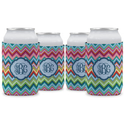 Retro Chevron Monogram Can Cooler (12 oz) - Set of 4