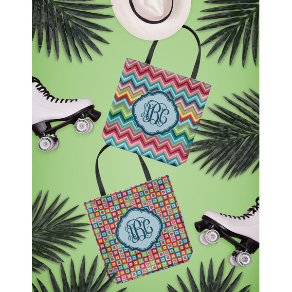 Retro Chevron Monogram Canvas Tote Lifestyle Front and Back