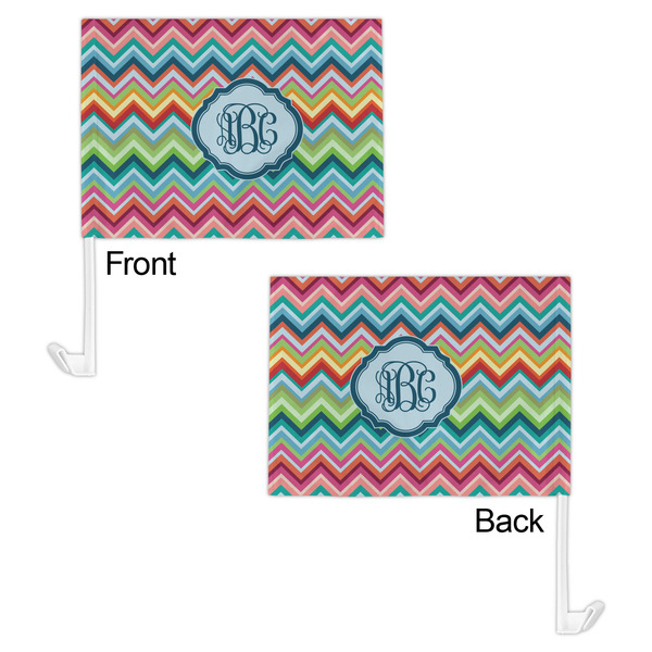 Retro Chevron Monogram Car Flag - 11" x 8" - Front & Back View