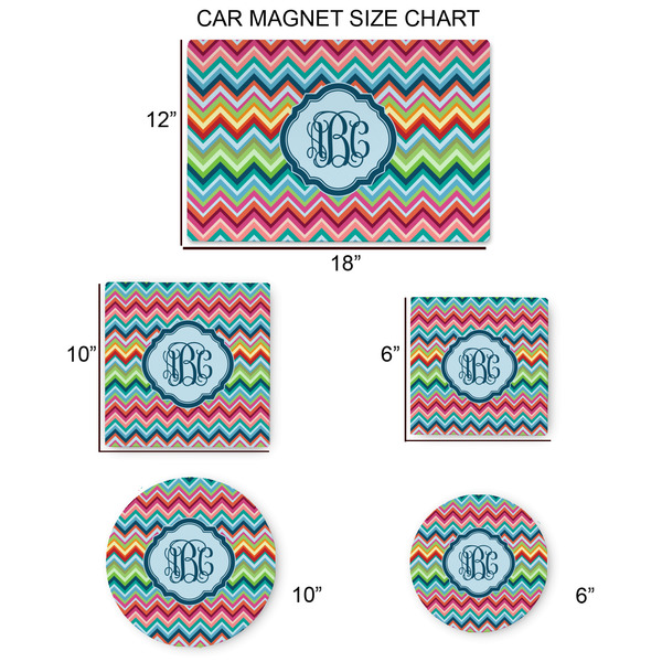 Retro Chevron Monogram Car Magnets - SIZE CHART
