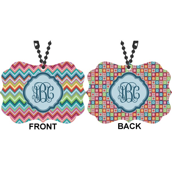 Retro Chevron Monogram Car Ornament (Approval)