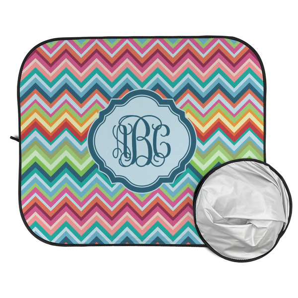 Retro Chevron Monogram Car Sun Shades - FOLDED & UNFOLDED