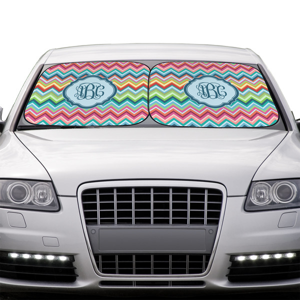 Retro Chevron Monogram Car Sun Shades - IN CONTEXT