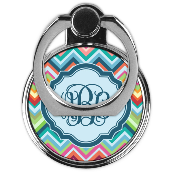Retro Chevron Monogram Cell Phone Ring Stand & Holder - Front (Collapsed)