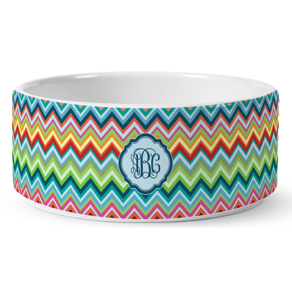 Retro Chevron Monogram Ceramic Dog Bowl - Medium - Front