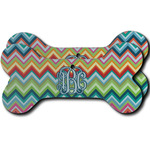 Retro Chevron Monogram Ceramic Dog Ornament - Front & Back