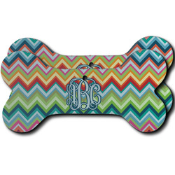 Retro Chevron Monogram Ceramic Dog Ornament - Front & Back