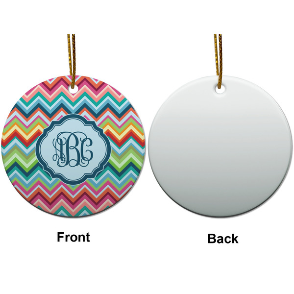 Retro Chevron Monogram Ceramic Flat Ornament - Circle Front & Back (APPROVAL)