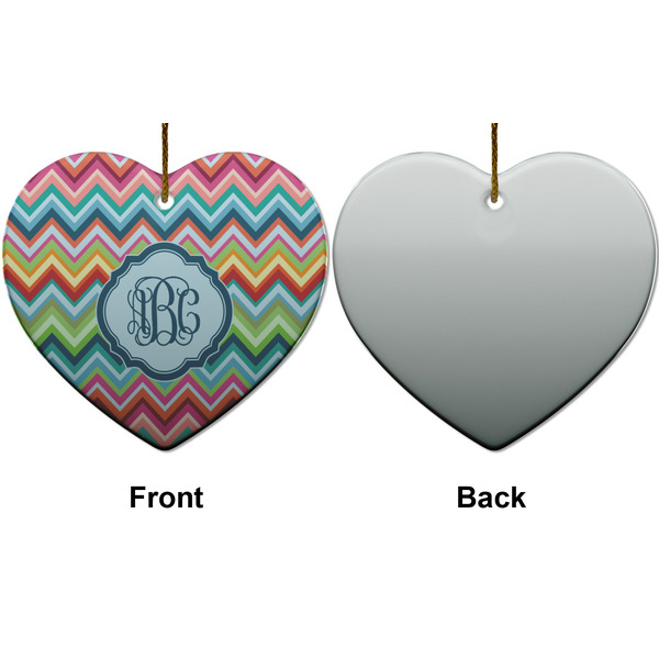 Retro Chevron Monogram Ceramic Flat Ornament - Heart Front & Back (APPROVAL)