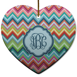 Retro Chevron Monogram Heart Ceramic Ornament