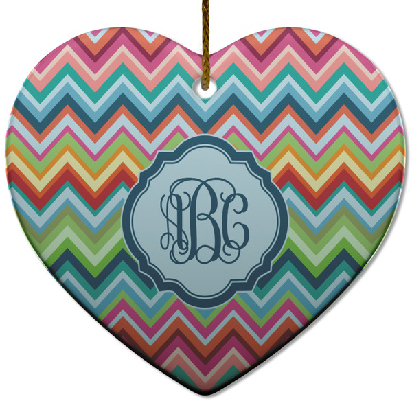Retro Chevron Monogram Ceramic Flat Ornament - Heart (Front)