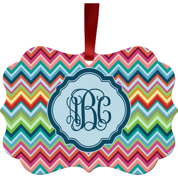 Retro Chevron Monogram Christmas Ornament (Front View)