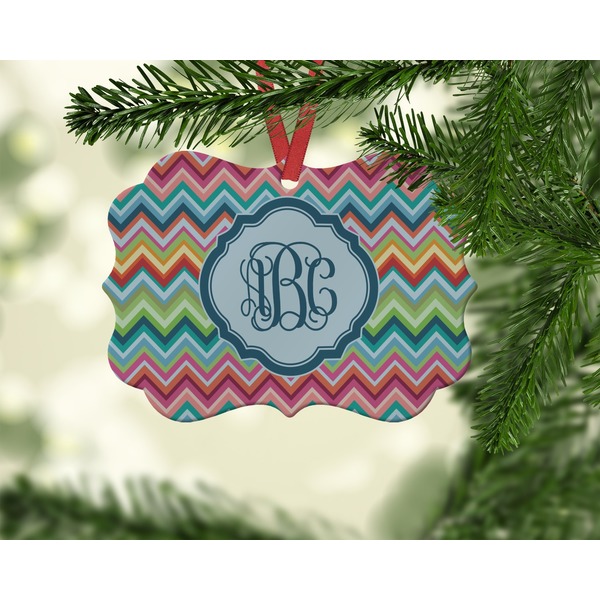 Retro Chevron Monogram Christmas Ornament (On Tree)