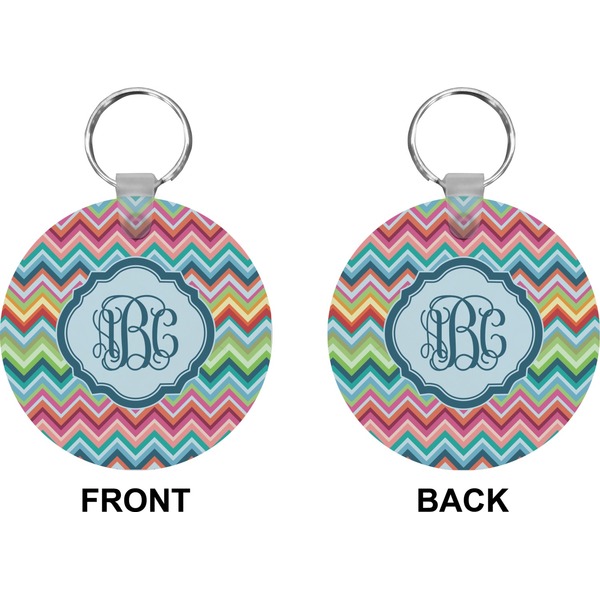 Retro Chevron Monogram Circle Keychain (Front + Back)