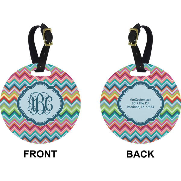 Retro Chevron Monogram Circle Luggage Tag (Front + Back)