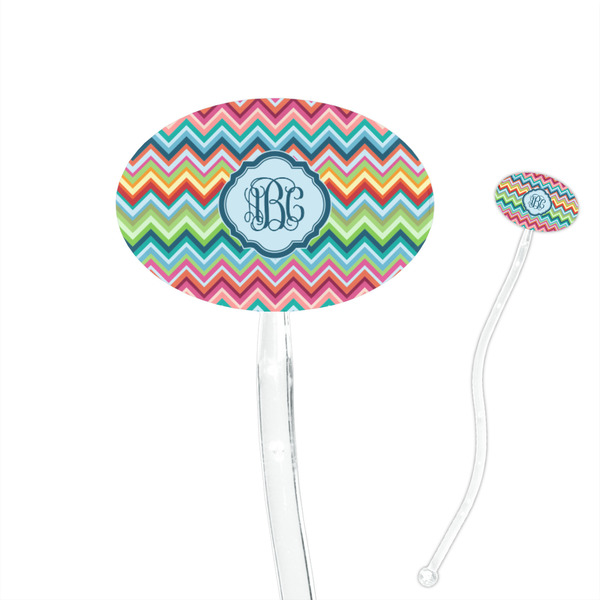Custom Retro Chevron Monogram 7" Oval Plastic Stir Sticks - Clear